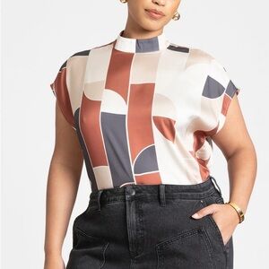 Eloquii Rust and Cream Geometric Blouse